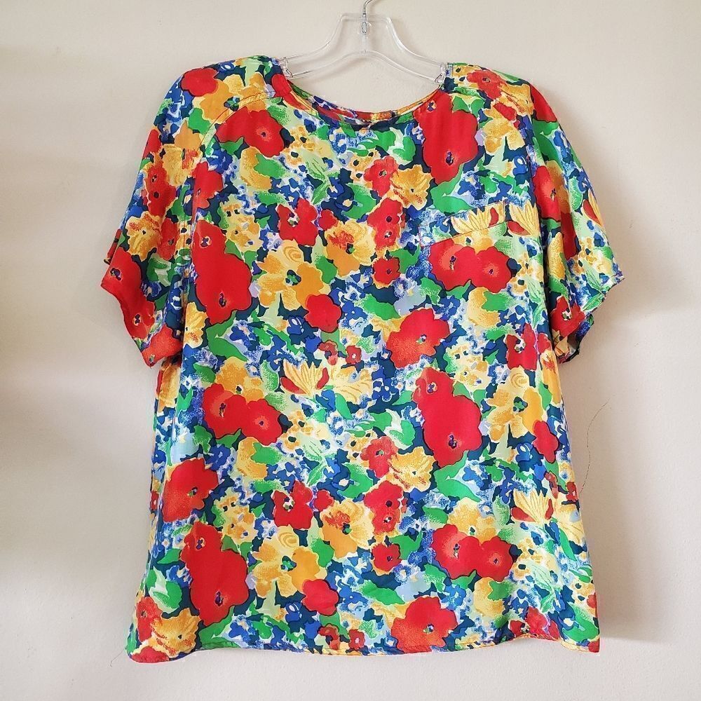 OSCAR DE LA RENTA‎ Expression Women's 100% Silk Top Floral Print